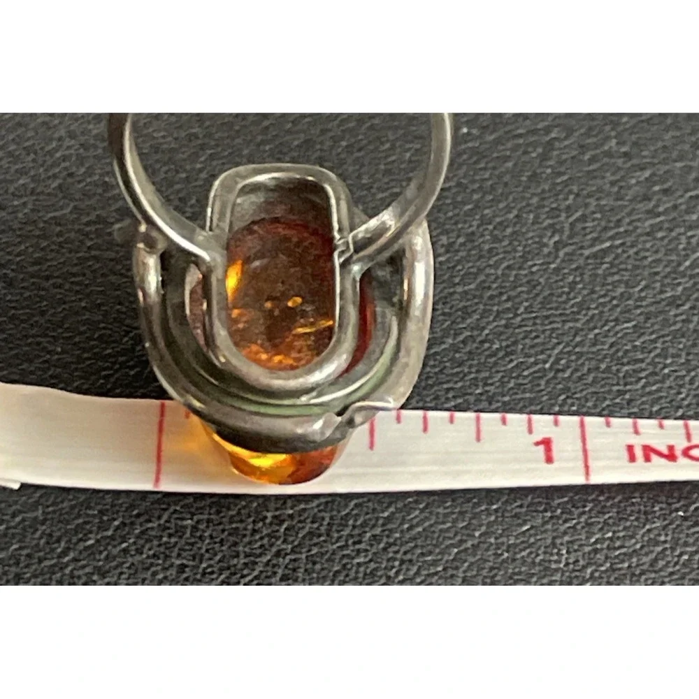 Sterling Silver Amber Ring‎ Statement Chunky 925 Calla Lily Artisan Size 6